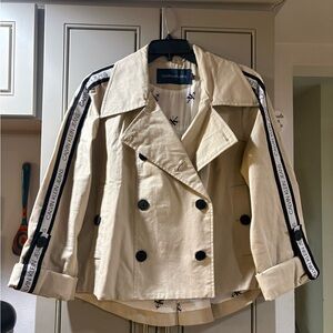 Calvin Klein Jeans Cream Double-Breasted Trench with Logo Sleeve Tape